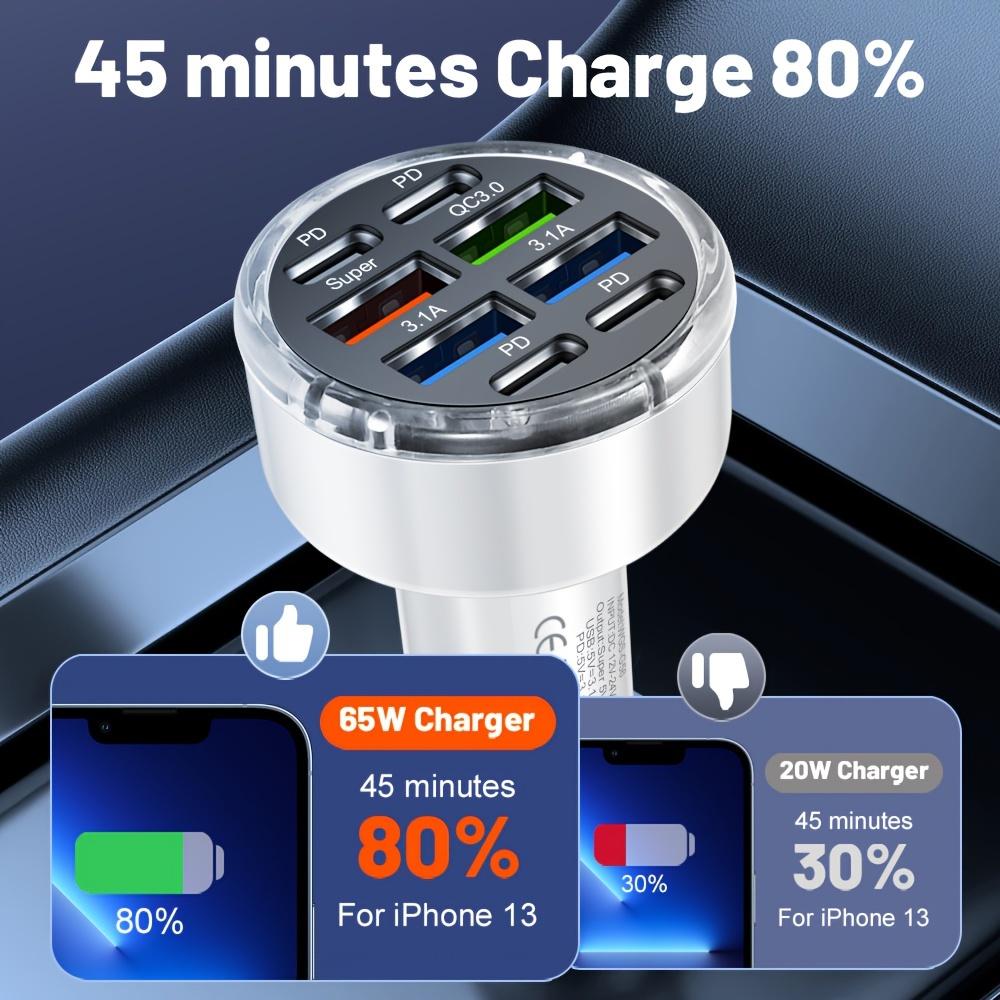 מטען מהיר לרכב 8 ב-1, מטען רב-יציאות 4USB-A 4USB-C עם PD לאייפון סמסונג וואווי שיאומי