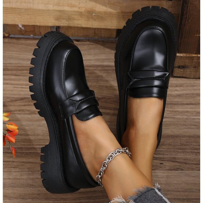 Fashion British Style Platform Loafers Women Plus Size Round Toe Single Shoe Woman Thick Bottom Pu Leather Shoes Mujer Platform Sneakers