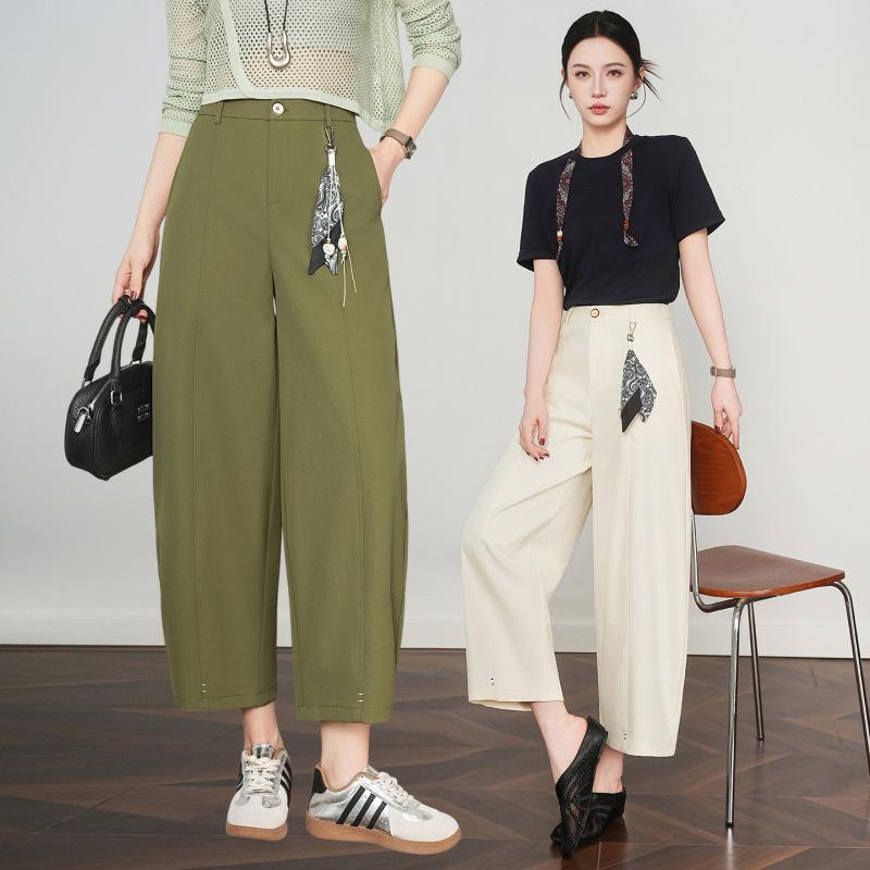

Spring Collection: Women s High-Waisted Loose Wide-Leg Cropped Pants - Slimming & Versatile for Petite Figures 27 оливковое зеленый