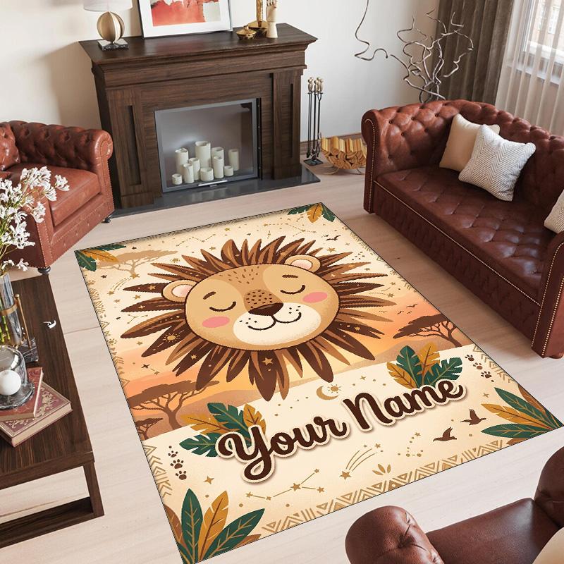 Leopard Theme Crystal Velvet Floor Rug Personalized Custom Name Text Warm Carpet Home Decoration