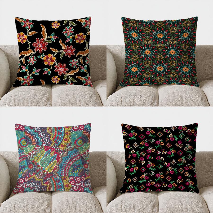 Colorful Floral Pattern Double-sided Printed Pillow Cover Short Plush Suitable Living Rooms Bedrooms Sofas Throw Cushion Cover