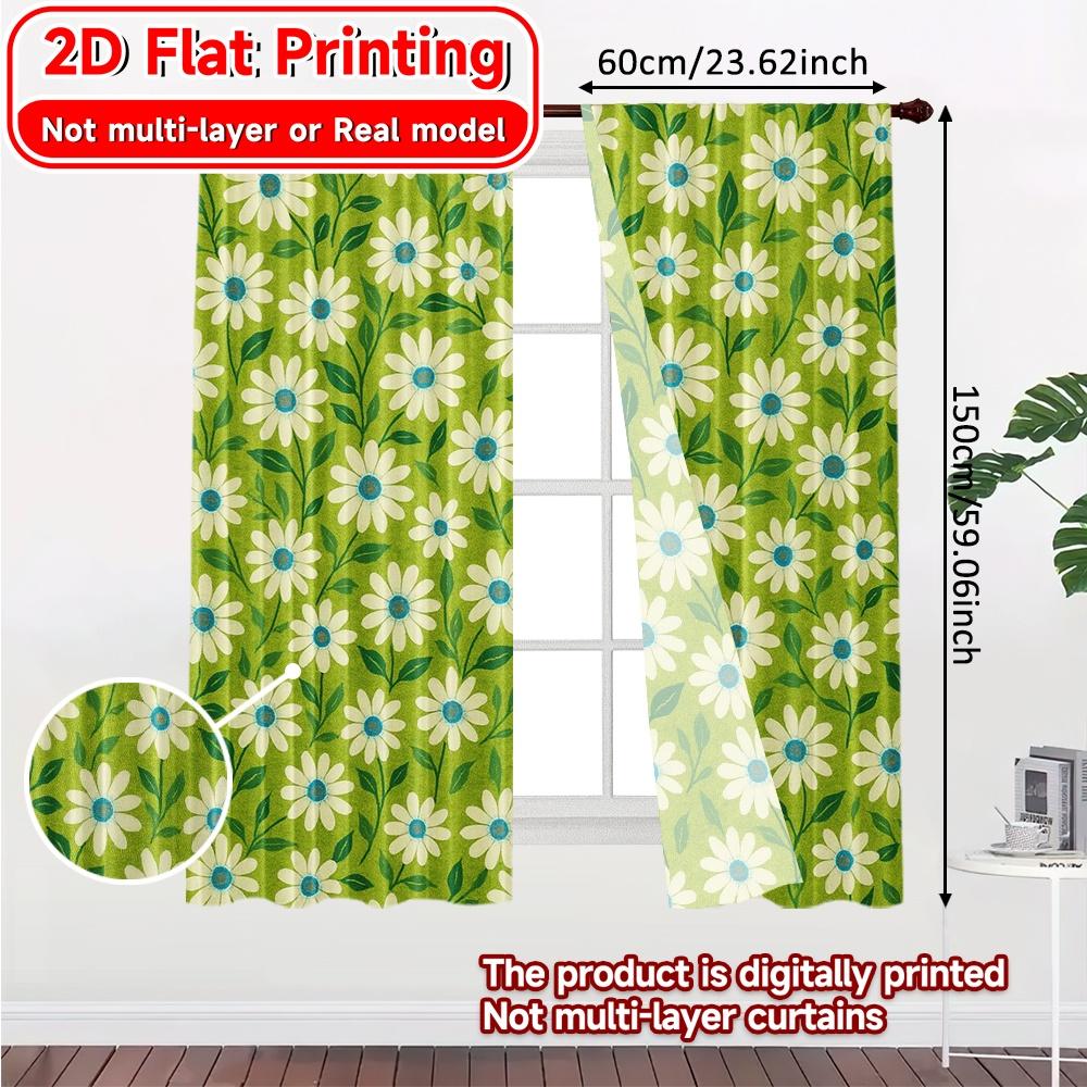 2pcs, 2D FLAT PRINTING Curtains (Without Rod) FloralFacade Holiday curtains Versatile Polyester Curtains Home Decor Perfect for