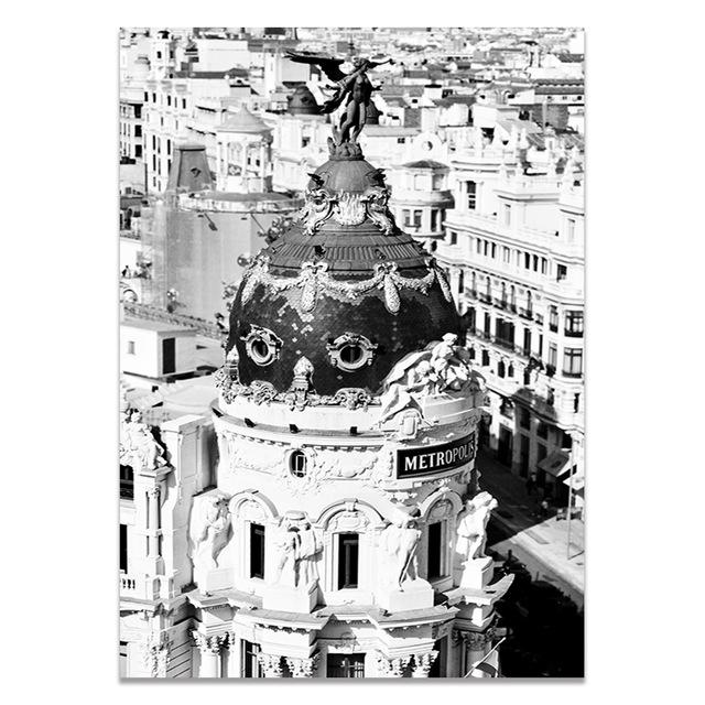 Street Scenery Canvas Paintings Home Decor Poster Print Madrid Spain Black White Landscape Modern Wall Pictures Living Room Art
