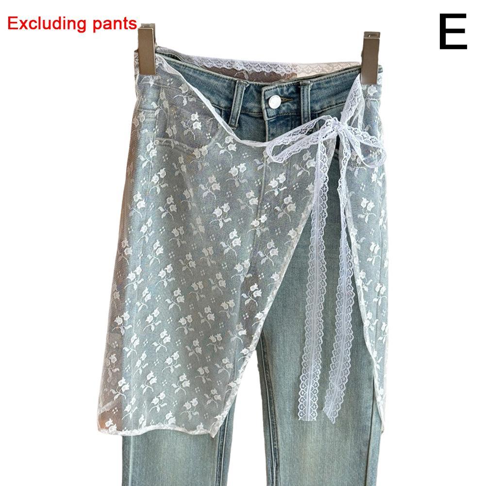 White Lace Triangle Fringe Lace Hip Scarf Belt Women's Fart Curtain Folded To Wear Small Decorative Skirt Lace Up Matching Pants