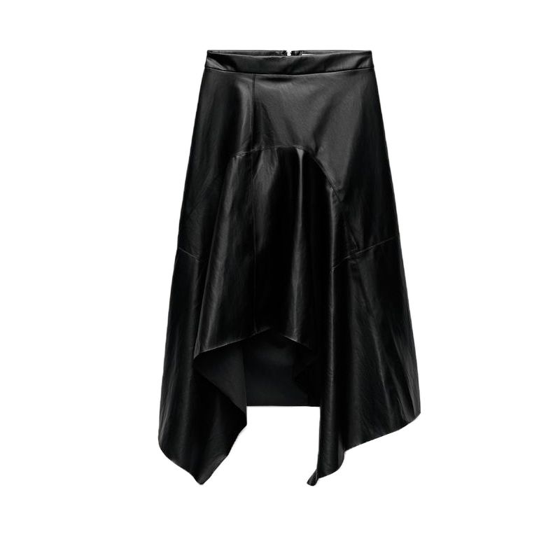 Autumn and Winter New Women clothes Western Style Pu Imitation Leather Asymmetric Mid-Length Midi Skirt 3581242
