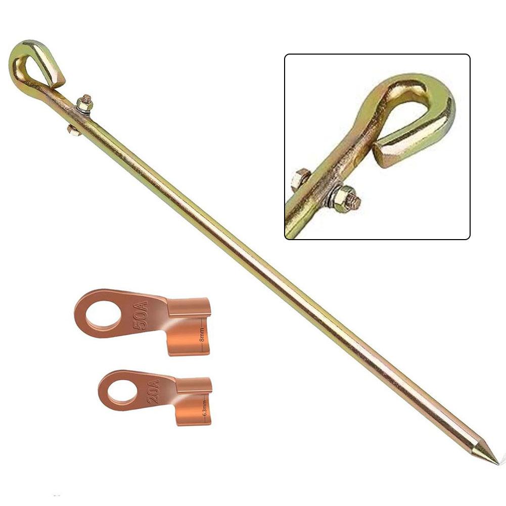 1pc Portable Ground Rod Grounding Pin With 20A 50A Ground Wire Lug For Electric Fences Antennas Satellite Dishes