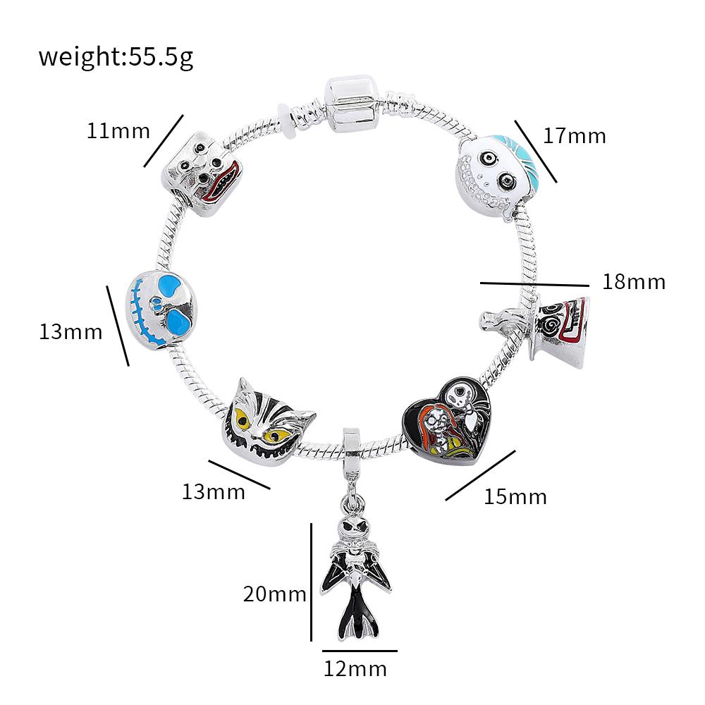 The Nightmare Before Christmas Enamel Charm Bracelet Jack Skellington Sally DIY Couple Beads Bangles Gifts for Lovers