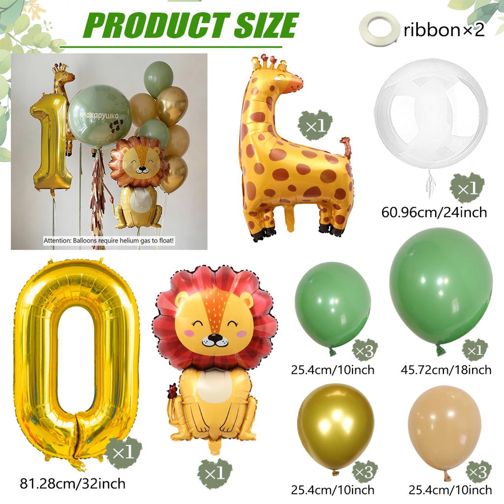 Set de ballons Lion Girafe Dessin Animé, Ballon Thème Animaux de la Jungle, Ballon Chiffre Doré 0-9, Décoration Fête d'Anniversaire Shower