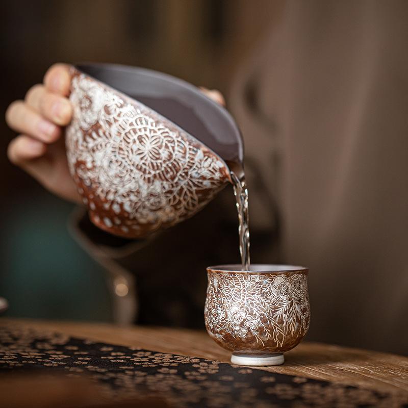 Flower Gilded Silver Master Cup Old Rock Mud Teacup Chinese Kung Fu Teaware Set Stoneware Retro Japanese Ceramic Mugs Drinkware