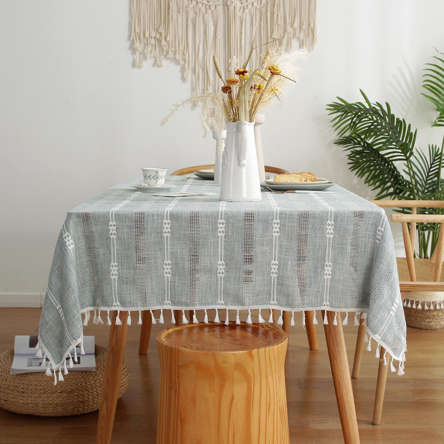 

Tassel Hollow Tablecloth Striped Simple Dining Table Cloth Coffee Table Cloth Tablecloth Rectangular Living Room Household Cover Towel 90*90cm