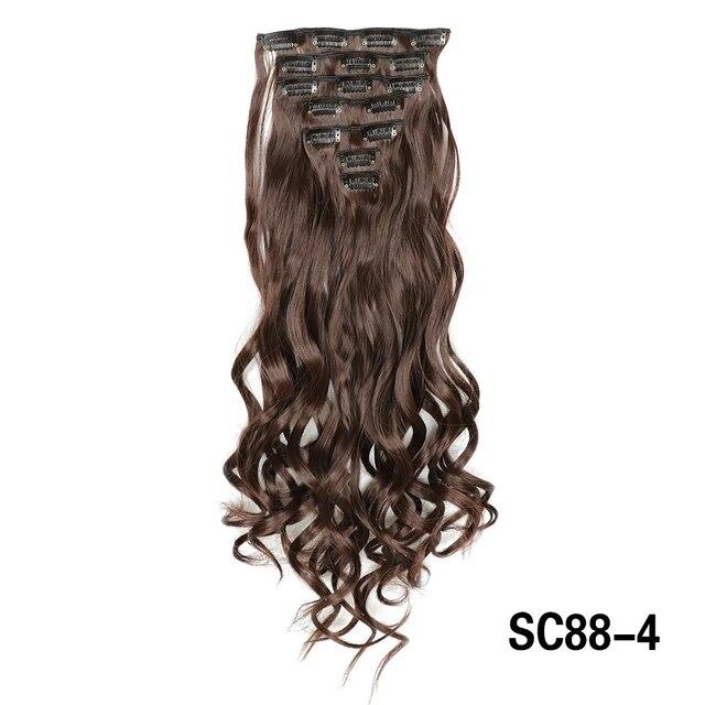 Długie kręcone klipsy do przedłużania włosów 16 klipsów syntetyczne naturalne kawałki włosów dla kobiet 7 sztuk/zestaw 24 cale Ombre blond czerwony czarny sztuczne włosy