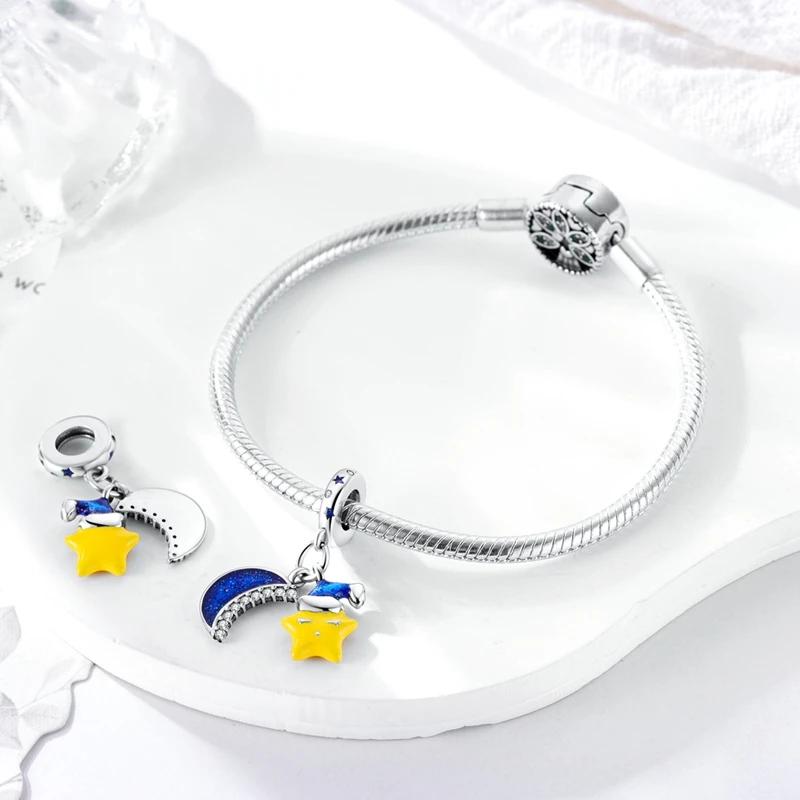 Charm Bead Charms copper Cute Nightcap Star Shape Blue Moon Bead Charms Compatible With Charm Bead Charms Plata Authentic Bracelets Bead Charms Women