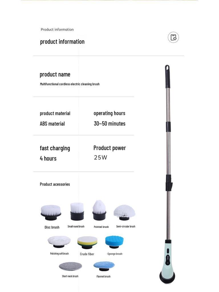 Wodoodporny Ręczny Elektryczny Zmywak Gąbka - Bezprzewodowy, Wielofunkcyjny do Czyszczenia Kuchni i Podłóg