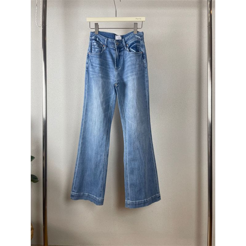 

PG24 Early Spring High Waist Vintage Wide-Leg Pants Wide-Brimmed Light Blue Straight-leg Denim Pants Little Elastic Light blue 25