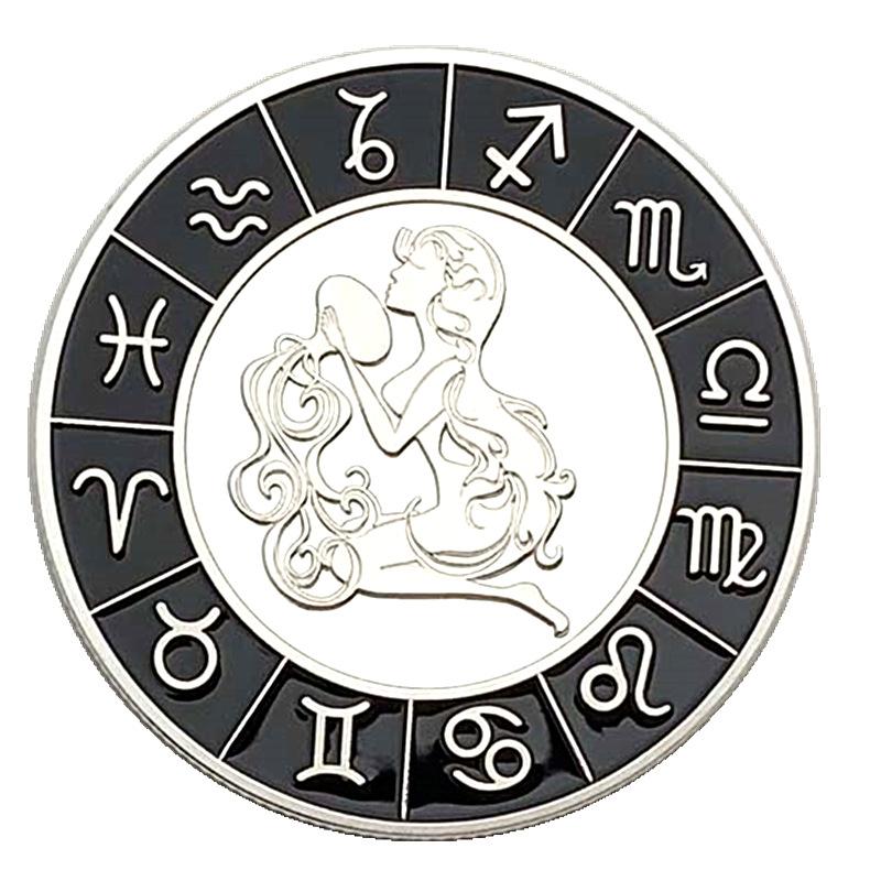 European and American Zodiac Signs, Diamond Encrusted Coins, Silver Plated, Pisces Commemorative Coins, Collectibles, Tarot Love Coins, Coins