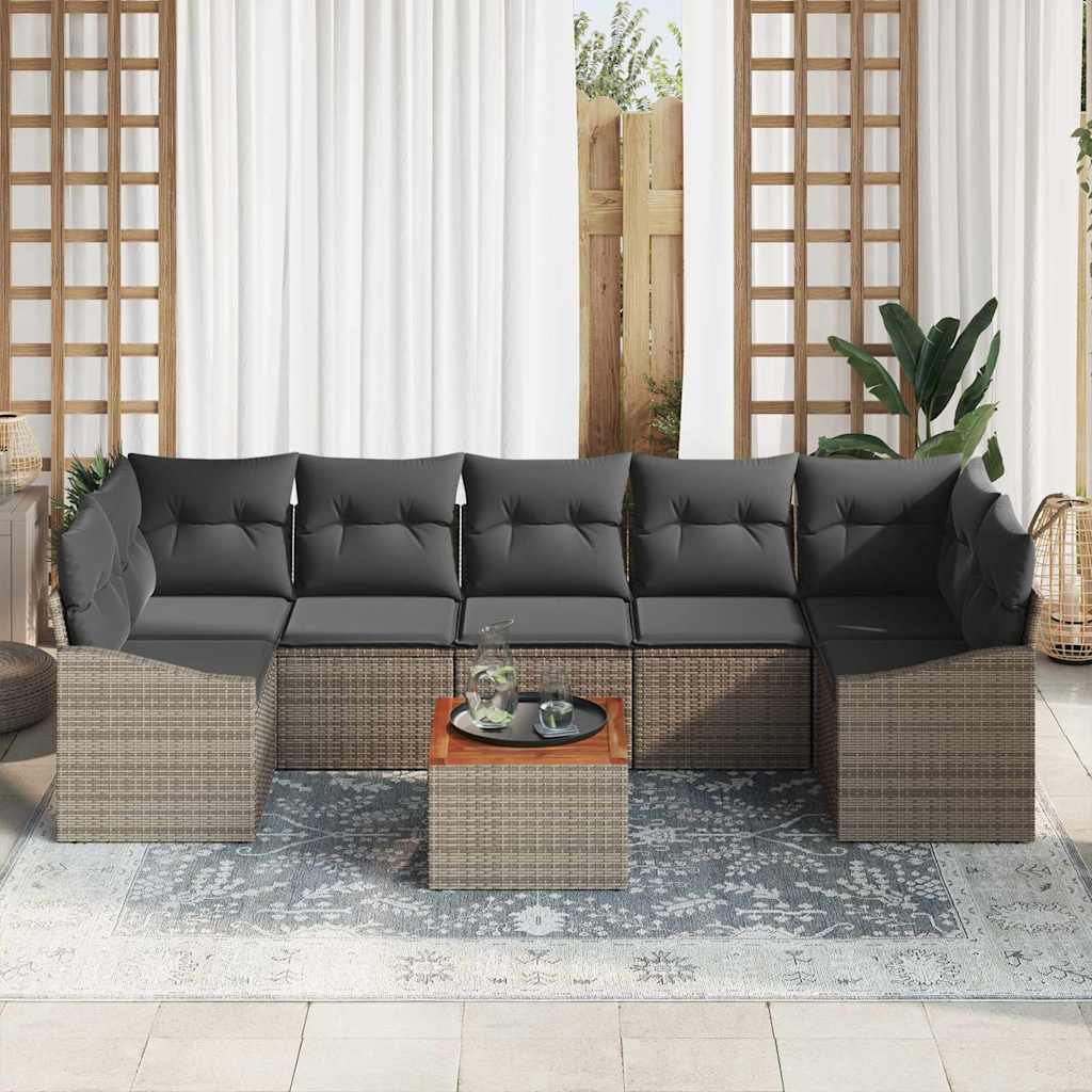 Garden Sofa Set with Storage 8 Pcs Grey Poly Rattan