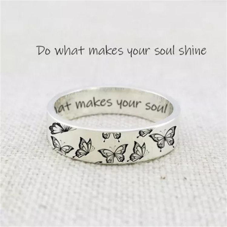 European and American INS Style Silver Carved Butterfly Ring Soul Shine Trendy Female Student Finger Ring Inspirational Ring