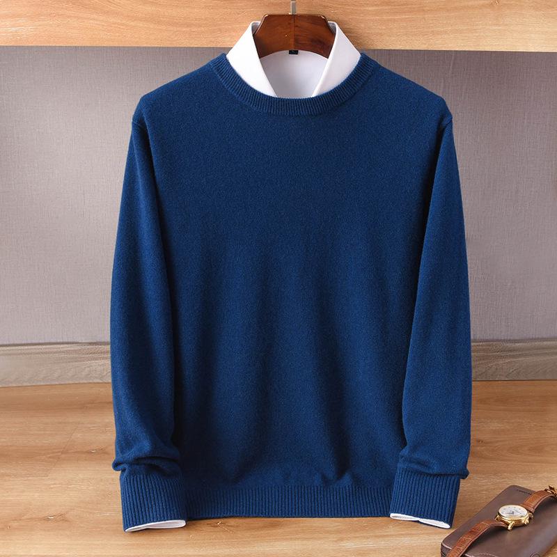 

Men s Trendy Loose-Fit Round Neck Pure Wool Sweater - Winter Retro Style, Solid Color, Plus Size Available Medium