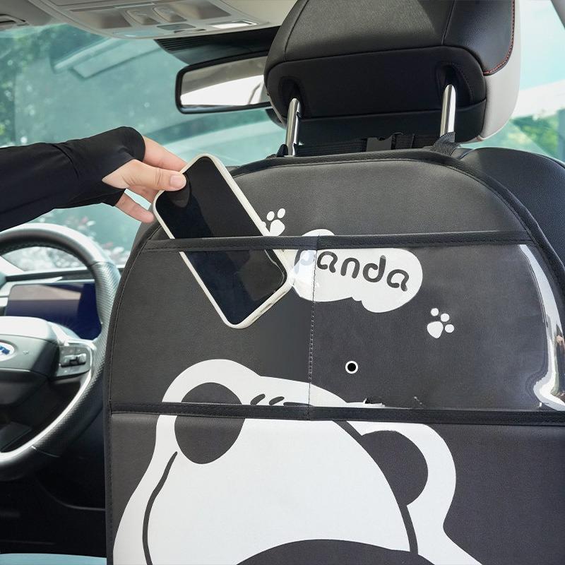 Car Seat Back Anti-kick pad,Cute Panda PU Leather for Girls, Dirt-resistant and Wear-resistant Rear Seat Protection Pad