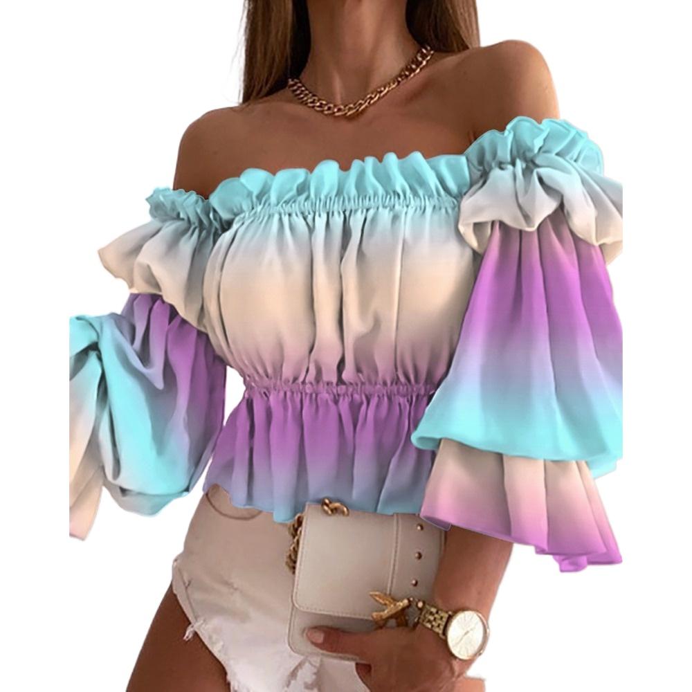 

GMXIA Женские модные повседневные летние блузки и рубашки с рукавом 3/4 на одно плечо XXL