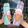 1PC Sweet Ice Cream Cone Pattern 750ml Color Plastic Sports Water Bottle Leakproof Flip Straw Lid Suitable for Sports Office Home Use