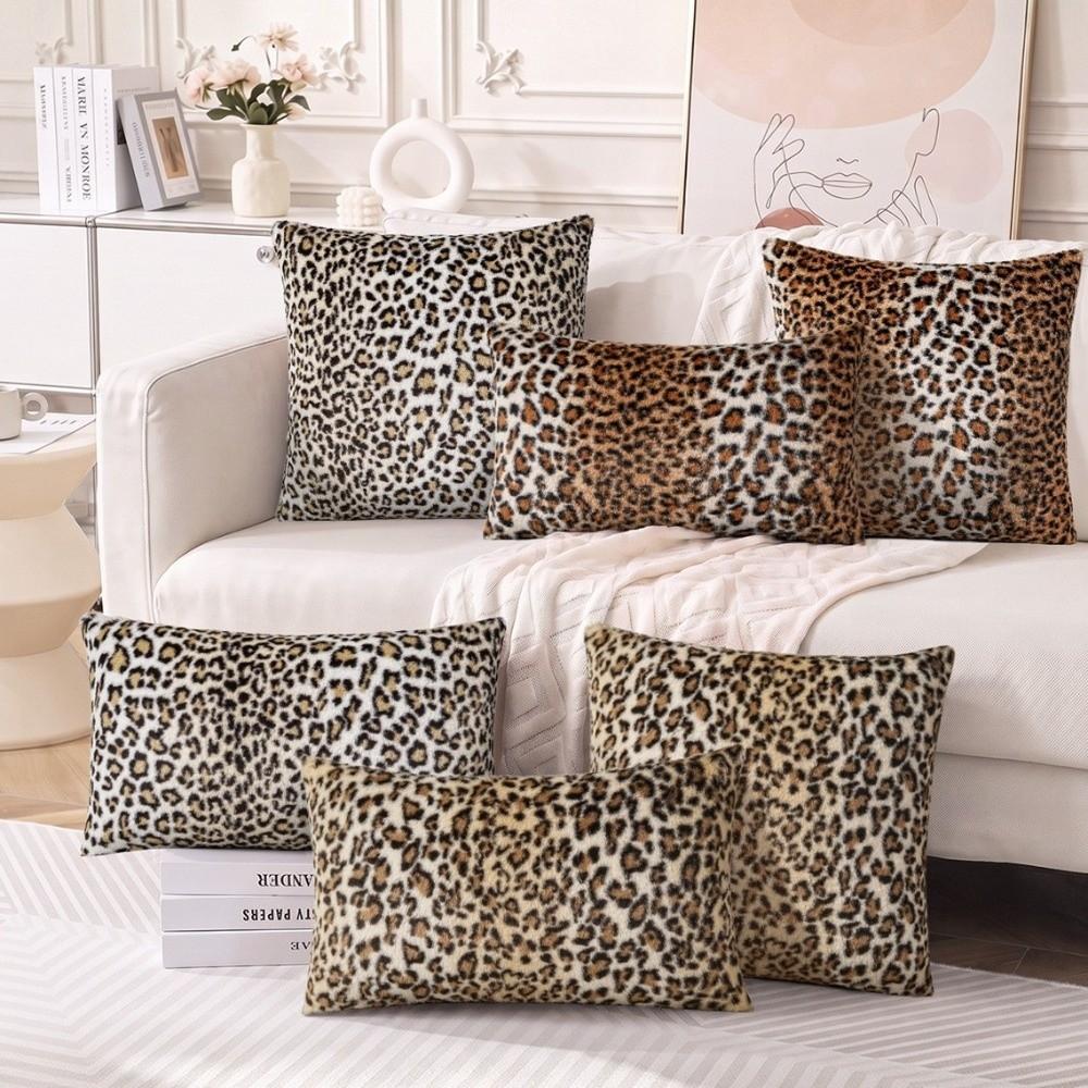 Leopard Print Cushion Cover Double Side Faux Fur Pillowcase Classic Shaggy Pillow Case Bed Decor
