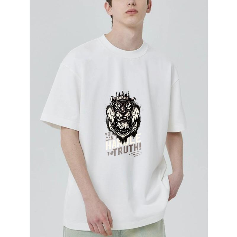 Crewneck T Shirt Black Tiger With Crown And You Cant Handle The Truth Graphic Print For Casual Wear