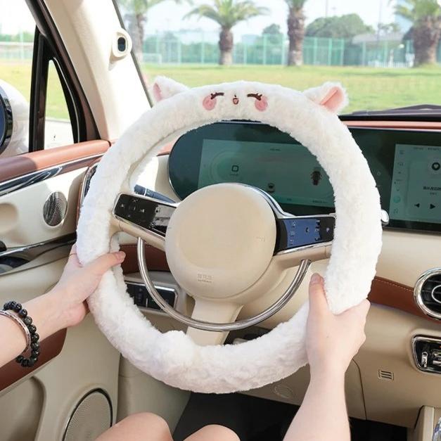 Universell Winter Warm Weich Plüsch Cartoon Bärenohr Auto Innenraum Auto Lenkradabdeckung Handgriff Abdeckung Auto Innenraum