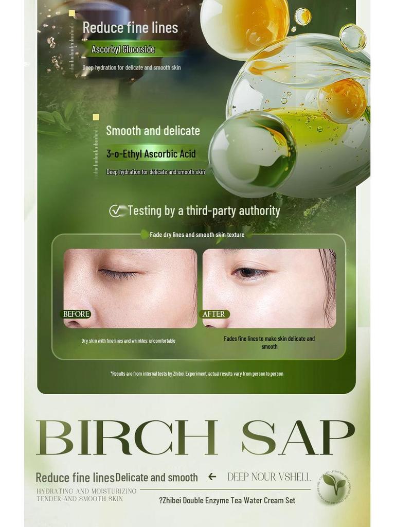 Zhibei Double Enzyme Tea Skincare Set: Hydrates, Relieves Dryness, and Reduces Wrinkles with Moisturizing Lotion and Cream.