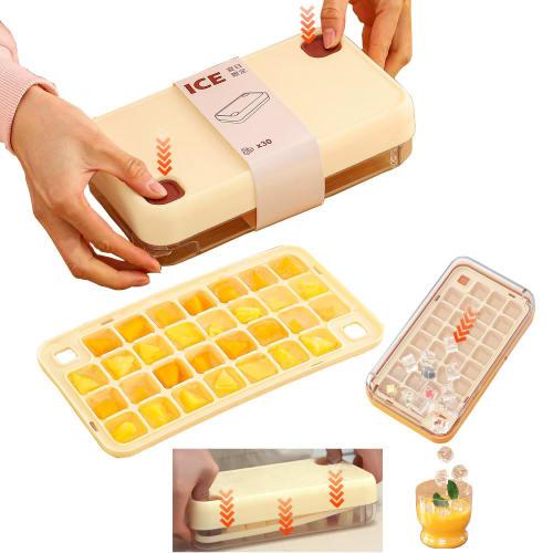 Hanakaze Refrigerator Ice Maker, 30 Ice Cubes with Lids, Easy Ice Dispensing with One Push, Food Sanitation Law Compliant, Dustproof Lid, Easy Dispens