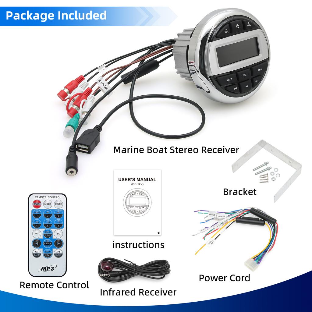 Boat Marine MP3/MP5 Radio Player Media Audio Stereo Player Bluetooth-compatible FM AM receiver For SPA UTV ATV Waterproof