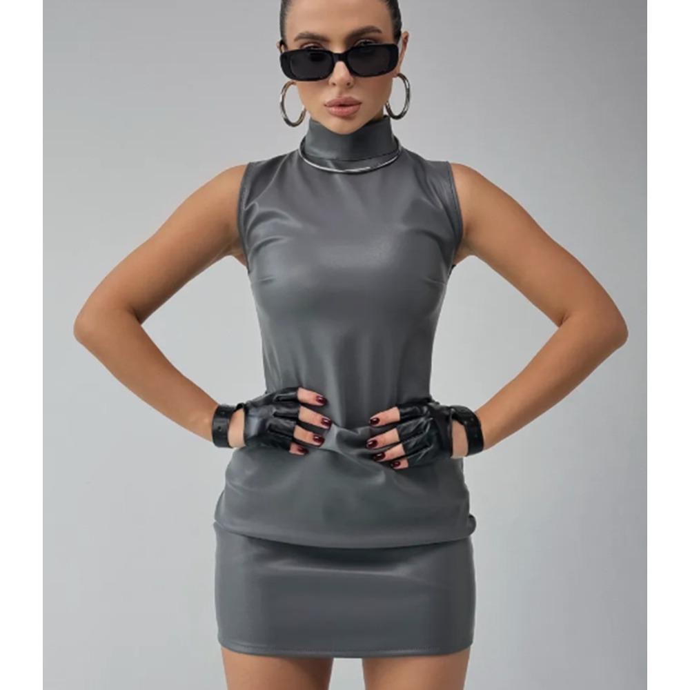 European and American women's dress fashion slim foreign trade PU leather mini skirt solid color high-end skirt