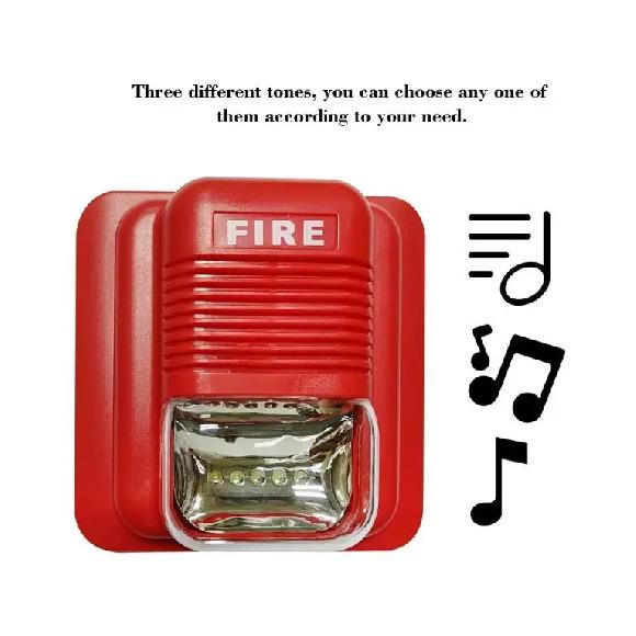 Fire Alarm Warning DC 12V Strobe Siren Horn Sound & Strobe Alert Security System for Home Office Hotel Restaurant