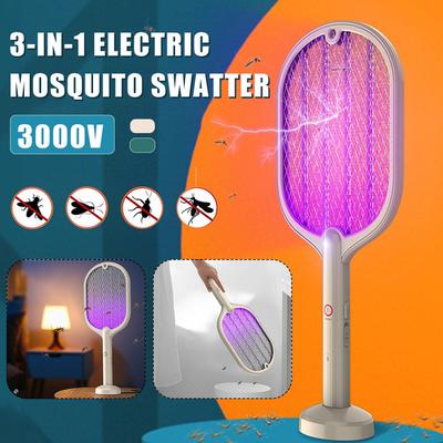 Electric 3in1 Insect Racket Swatter Zapper USB Rechargeable Mosquito Swatter Kill Fly Zapper Killer Trap