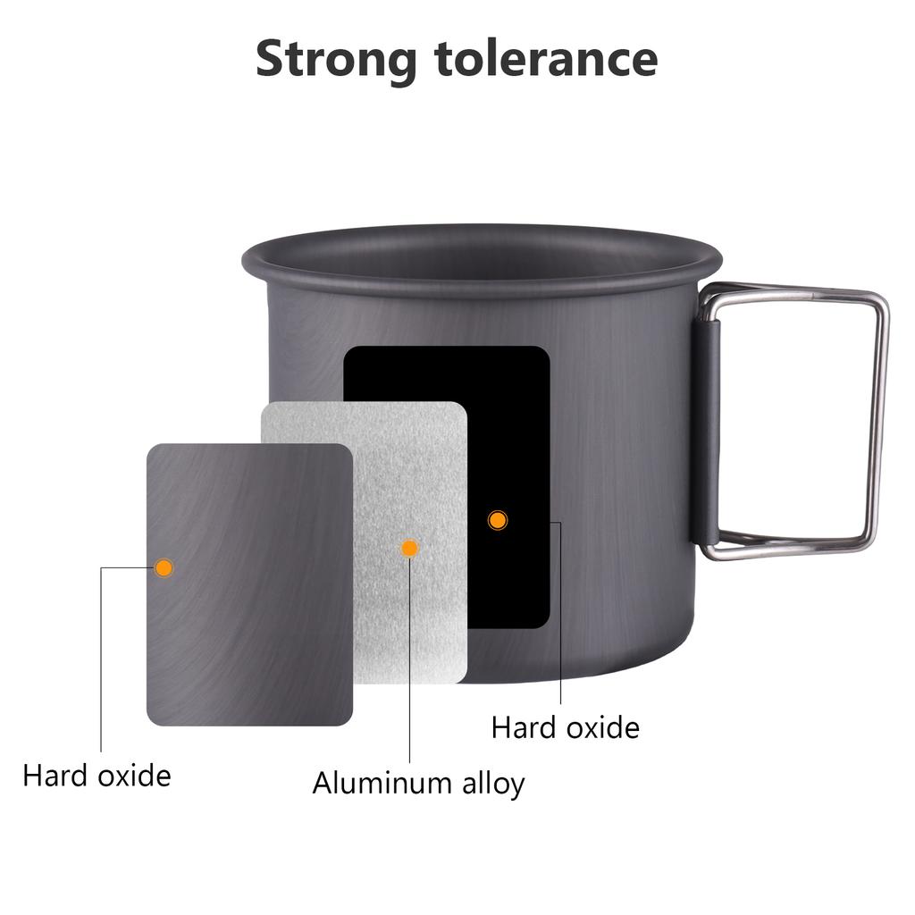 2 PCS Camping Cup Set Lightweight Aluminum Cup Set 450ml and 250ml Portable Foldable Handle Stackable Cup for Outdoor