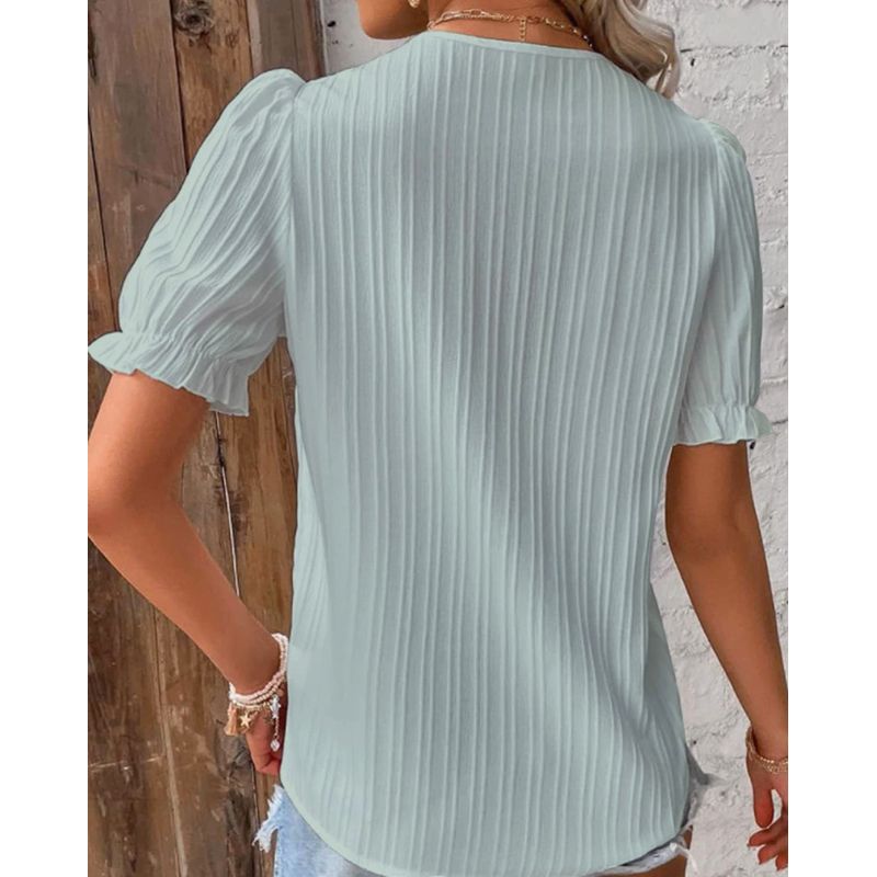 Hollow Short Sleeve Summer New Arrival European and American Women's Clothing All-Matching Shirt Holiday Fashion Cut Out Short Sleeve