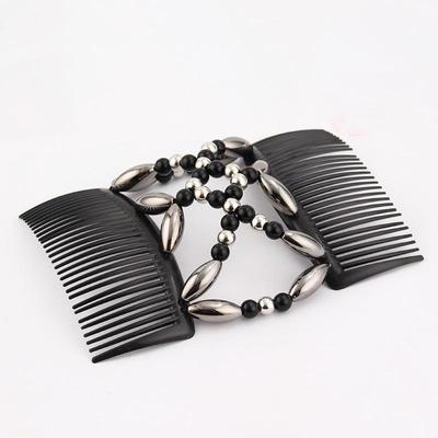 Femei Doamne Elastic Agraf Stretch Dublu Magic Pieptene De Păr Handmade Cu margele Clip de păr negru