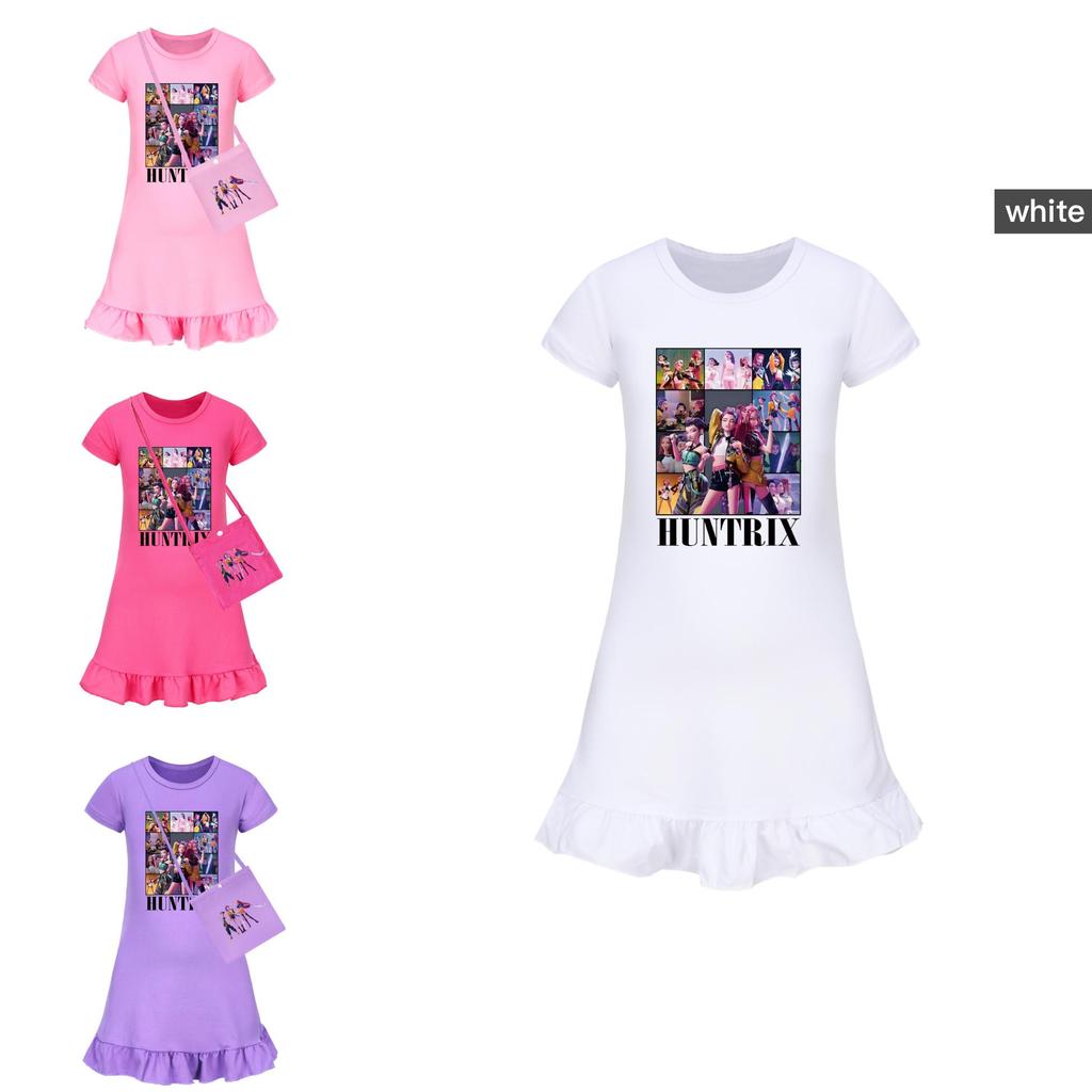 Kpop Dämonenjäger Mädchen Kurzarm Schlafanzug mit Rüschensaum für Kinder Schlafzimmer Komfort