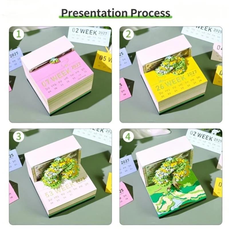 Time Piece Calendar 2027 Desk Calendar With Led Light 3D Tear-Away Calendar Paper Carving Art Memo Pad Notepad Desktop Decor