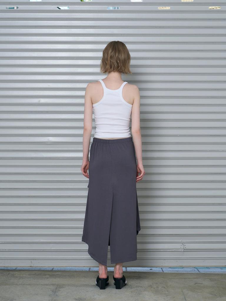 Lami Drape Button Long Skirt (Charcoal)