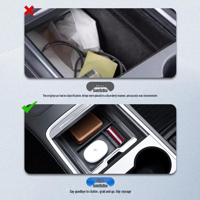 Tesla Model Y/3 Center Console Storage & Silicone Pad Ice Crystal Accessory.