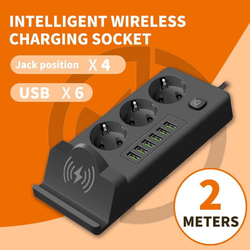 European Standard Mobile Phone Wireless Charging Strip Plug with Cable USB Socket Russian Plug Board PD Multi Socket