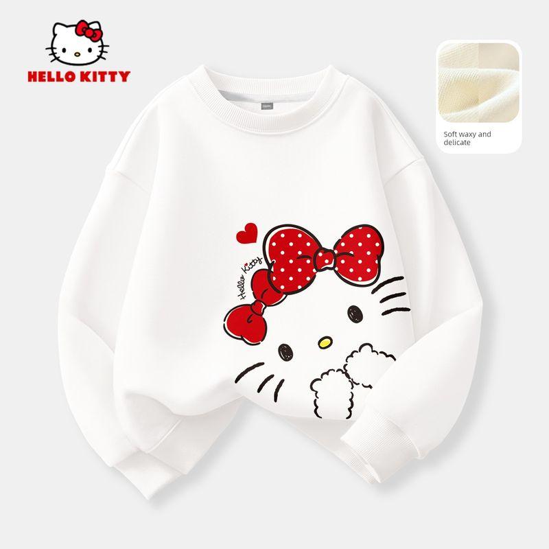 Hello Kitty Girls' Fleece Sweatshirt Red 2025 New Stylish Big Kids Children's Zodiac Year Top Trendy