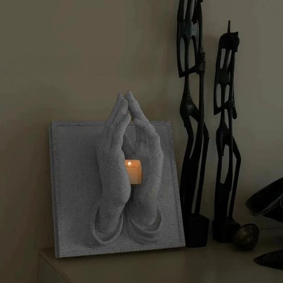 Portacandela Mano in Preghiera Materiale Resina Simbolo di Fede Emozione Calore Speranza Portacandela Accento Domestico Pacifico