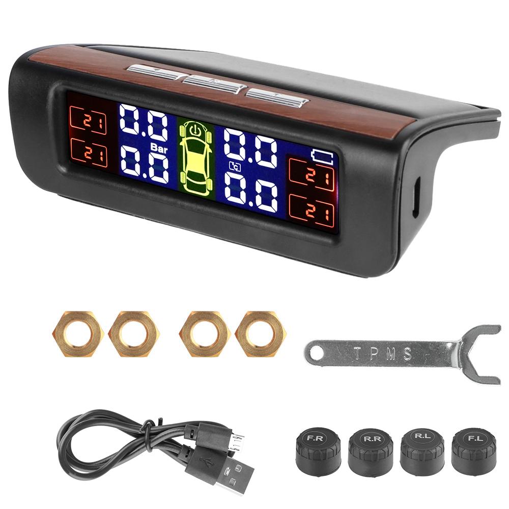 0-3.5Bar Digital Clock Car Tire Pressure Monitoring System Solar USB TPMS Rotating Holder T12 Temperature Warning Fuel Save