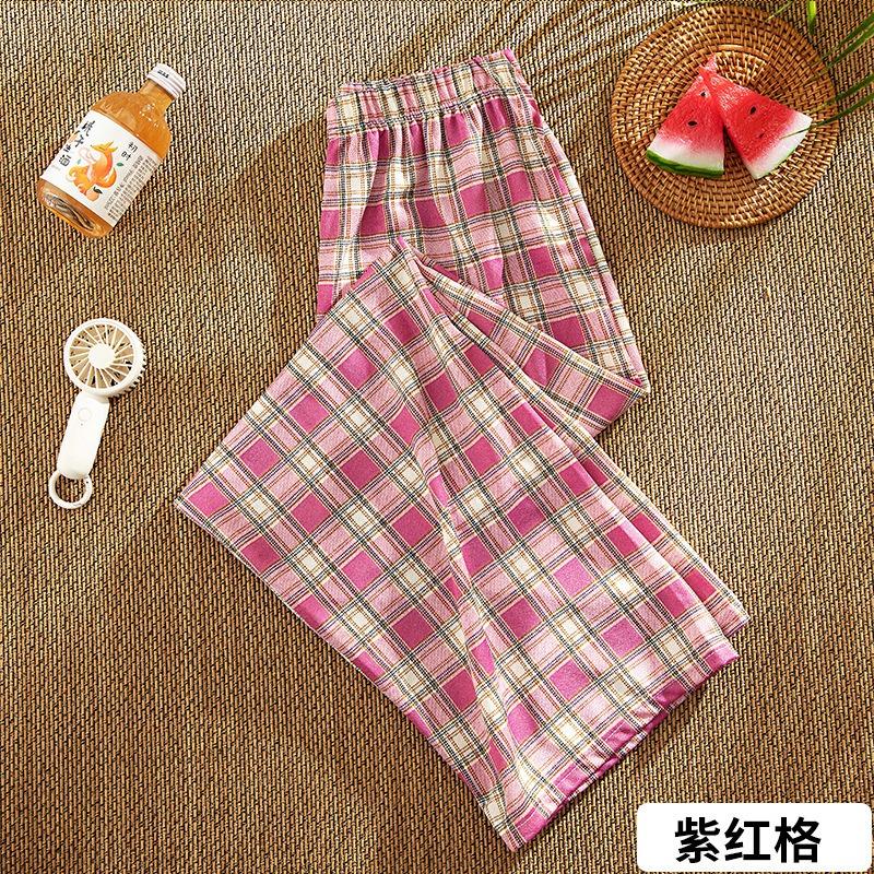Plaid pants women's summer thin high waist drape loose narrow straight pants thin wide leg pants small casual pants