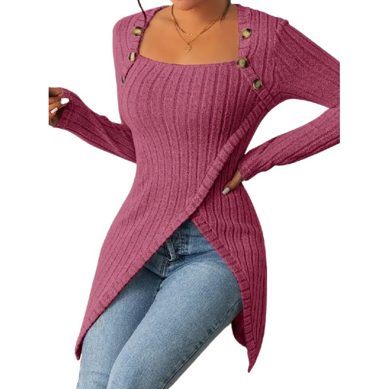 

Асиметричні светри для жінок, Весна 2024, сорочка з довгим рукавом, в язаний рубчиком пуловер, повсякденна вільна блуза, туніка XL