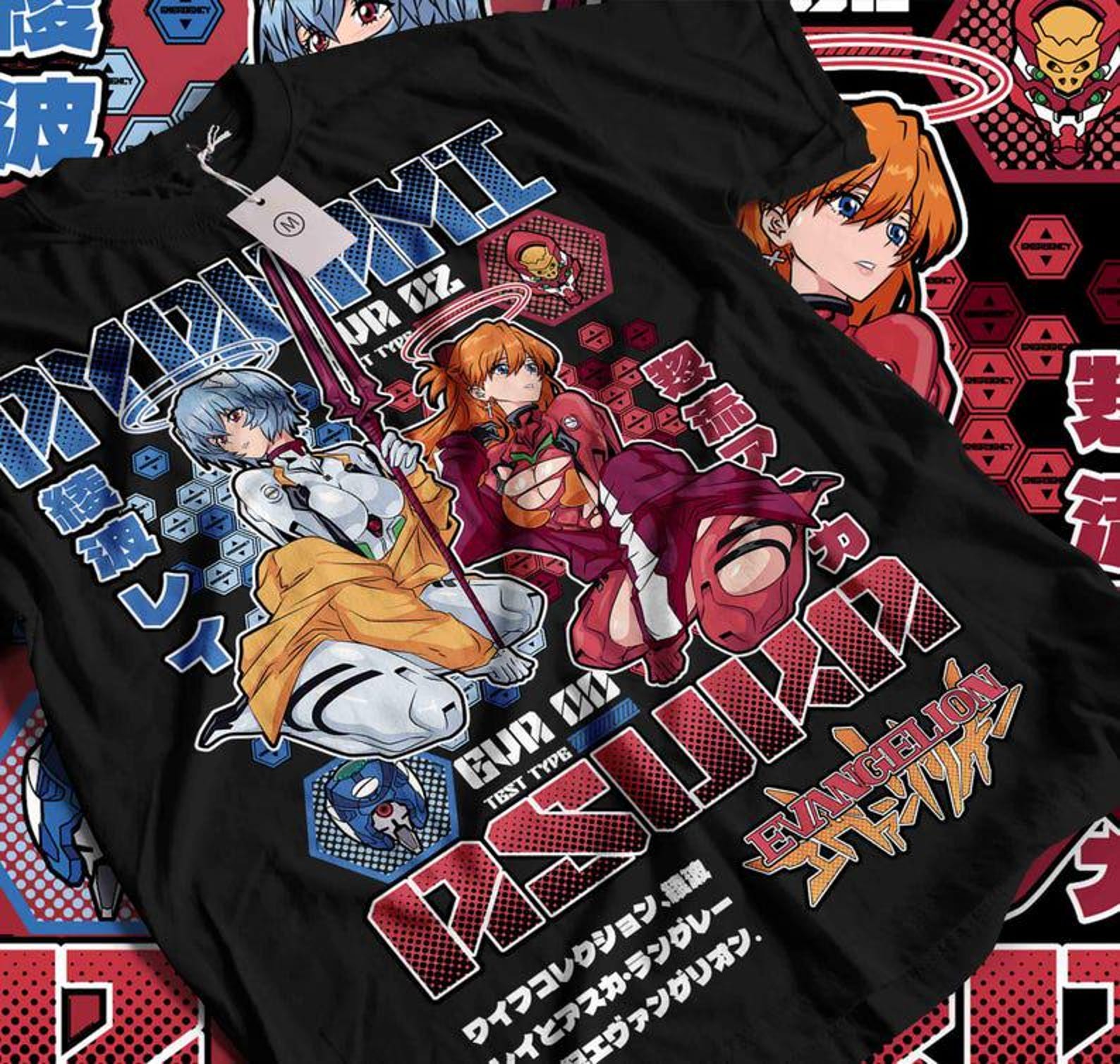 Rei Ayanami and Asuka Langley Soryu T-Shirt neon genesis evangelion anime T-Shirt S
