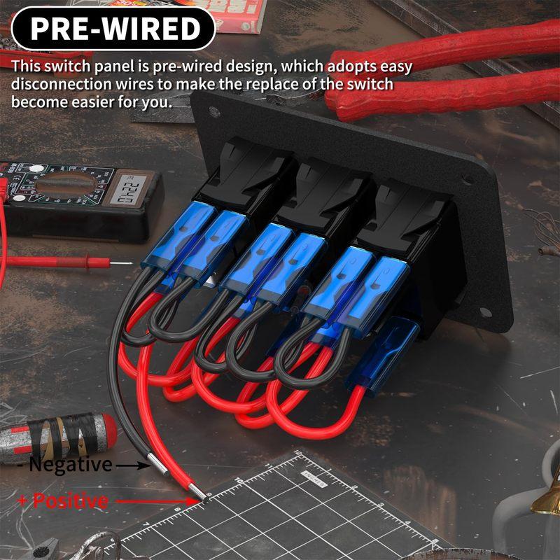 Marine Switch Panel Waterproof 12V 3 Gang Rocker Switch Panel Blue LED for Car Truck Boat RV UTV ATV RZR