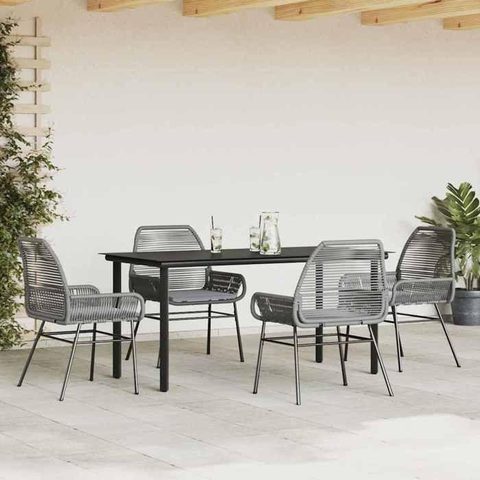 VidaXL Ensemble à manger jardin coussins 5 pcs gris poly rotin verre 3334579